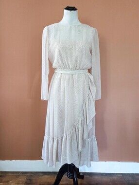 Romantic Vintage 1980s Rose Sheer Gown by David Morris / Faux Wrap